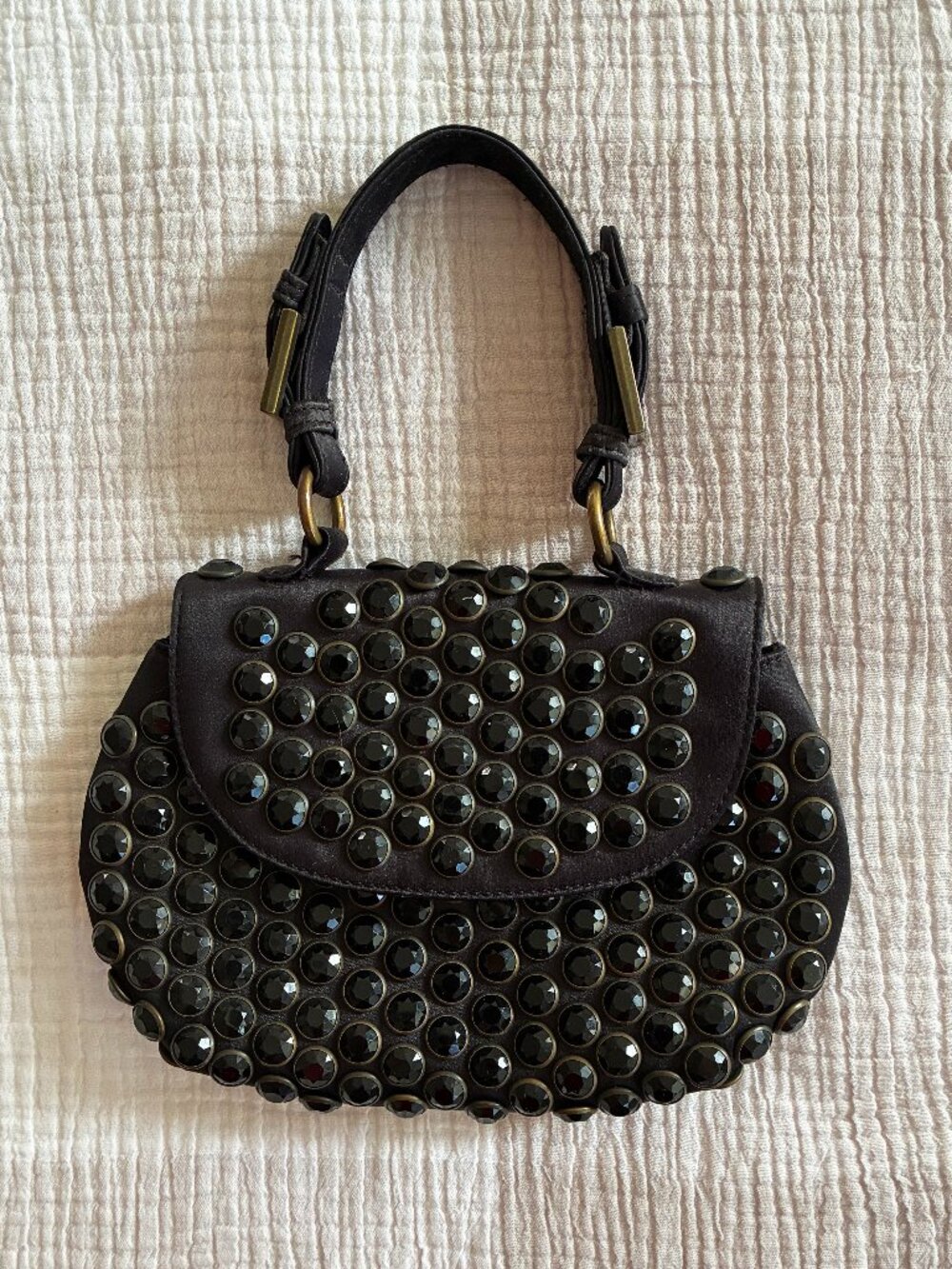 Betsey Johnson Black Studded Satin Evening Handbag NWOT